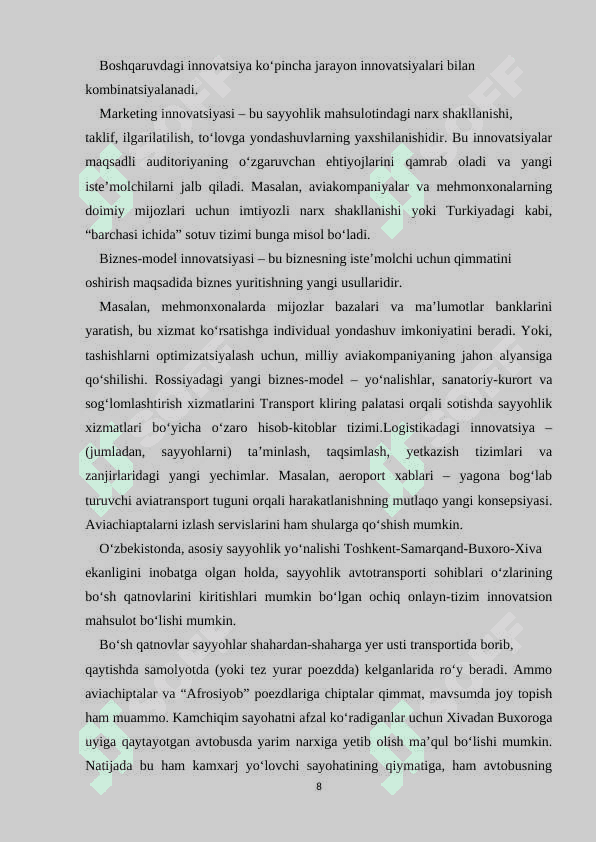 Yangi xizmatlarni yaratish tamoyili va modellari 8