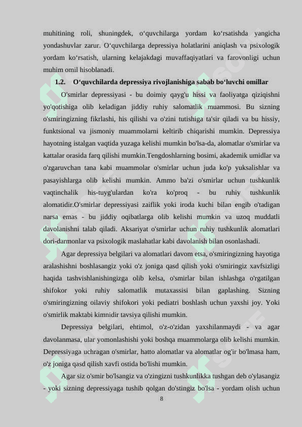 O‘quvchilarda depressiya holatlarini aniqlash va psixologik yordam ko‘rsatish 8