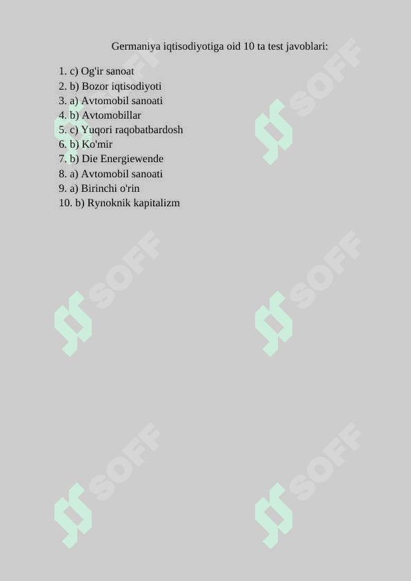 Germaniya iqtisodiyotiga oid 10 ta test 2