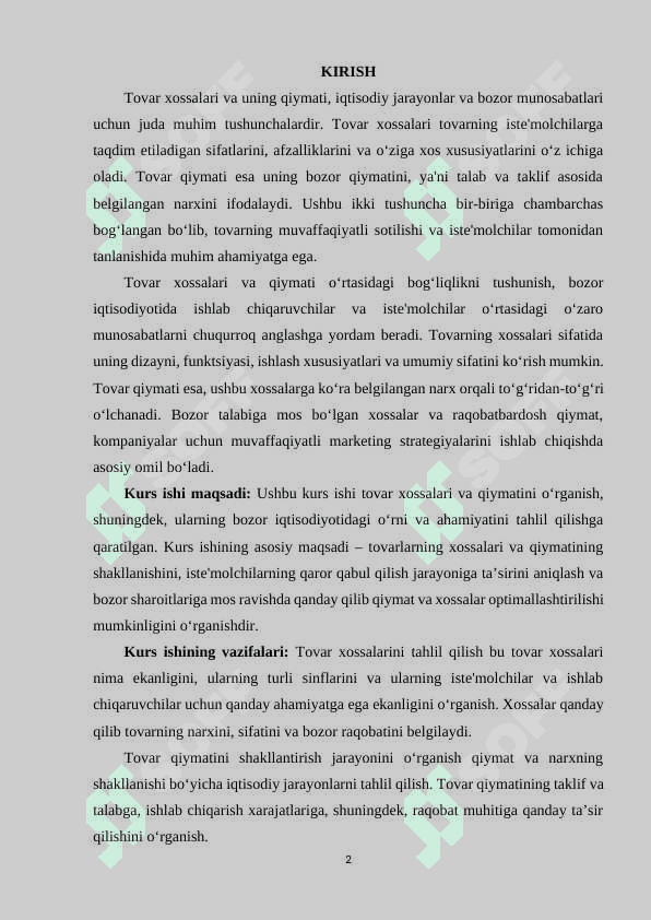 Tovarning asosiy xususiyatlari va iste'mol qiymati 2
