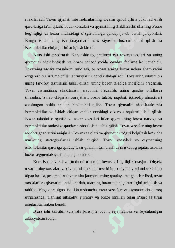 Tovarning asosiy xususiyatlari va iste'mol qiymati 4