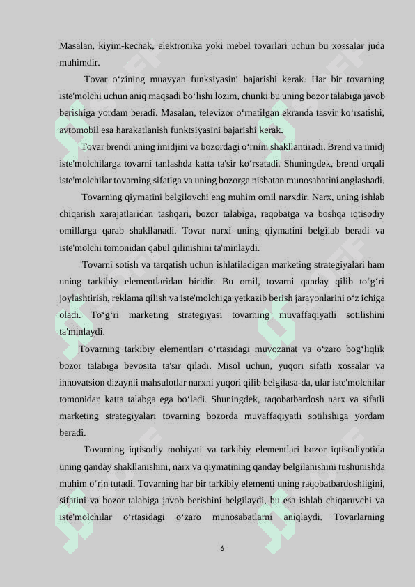 Tovarning asosiy xususiyatlari va iste'mol qiymati 6