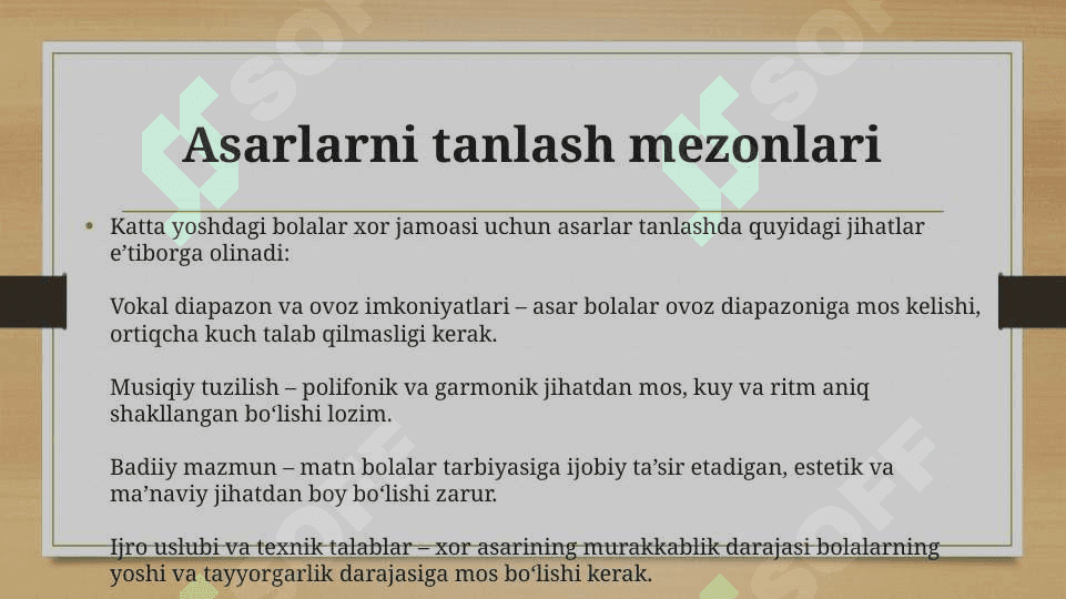 Katta yoshdagi bolalar xor guruhi uchun tanlangan asarlarni tahlil qilish 4