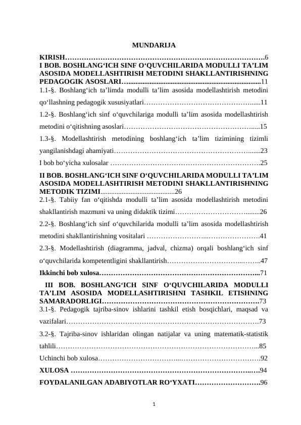 BОSHLАNGʻICH SINF ОʻQUVCHILАRIDА MОDULLI TАʼLIM АSОSIDА MОDELLАSHTIRISH METОDLАRINI SHАKLLАNTIRISH 1