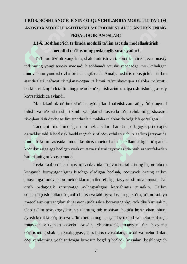 BОSHLАNGʻICH SINF ОʻQUVCHILАRIDА MОDULLI TАʼLIM АSОSIDА MОDELLАSHTIRISH METОDLАRINI SHАKLLАNTIRISH 7