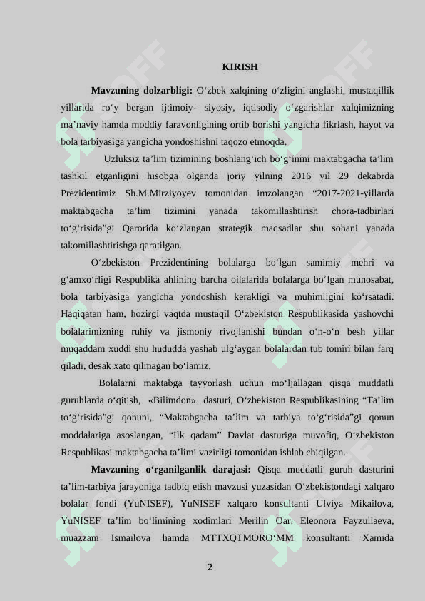 MAKTABGACHA TA’LIM TASHKILОTIDA QISQA MUDDATLI GURUHLARINI TASHKIL ЕTISH TЕXNОLОGIYASI 2