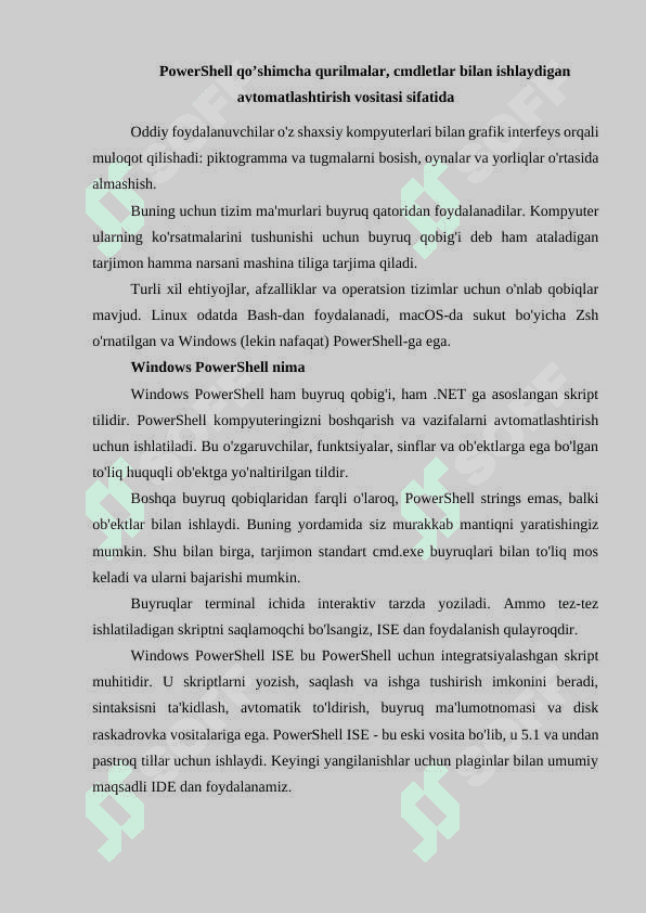 PowerShell qo’shimcha qurilmalar, cmdletlar bilan ishlaydigan avtomatlashtirish vositasi sifatida 2
