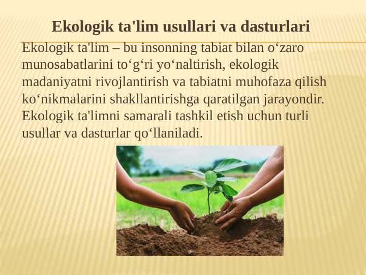 Ekologik ta'lim usullari va dasturlari 1