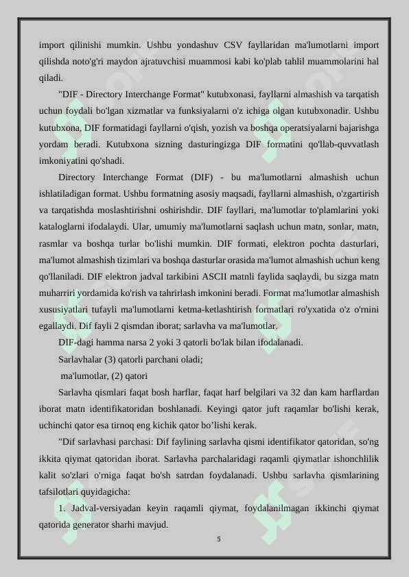 DIF - Directory Interchange Format 5