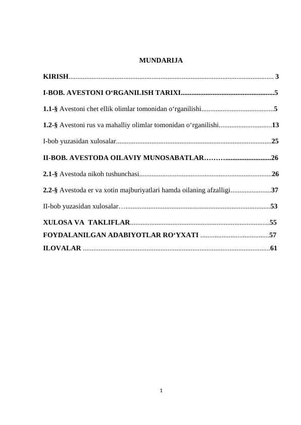 AVESTODA OILA VA JAMIYAT MASALALARI