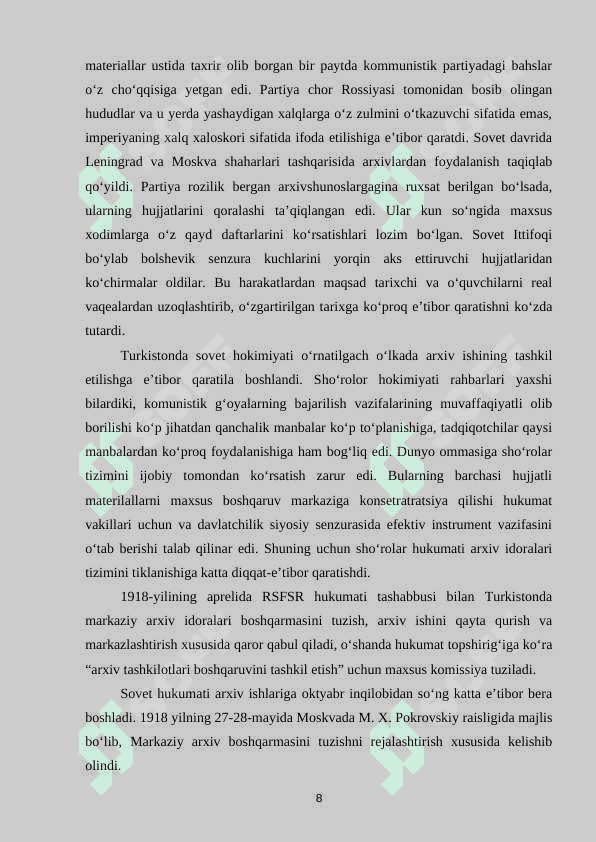 TURKISTON ASSRDA ARXIV ISHINING TASHKIL ETILISHI 8