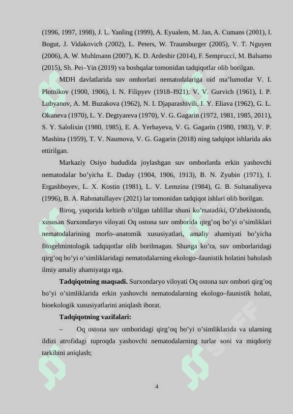 OQ OSTONA SUV OMBORI  FITOPARAZIT  NEMATODALARNING O‘RGANILGANLIK HOLATI 4