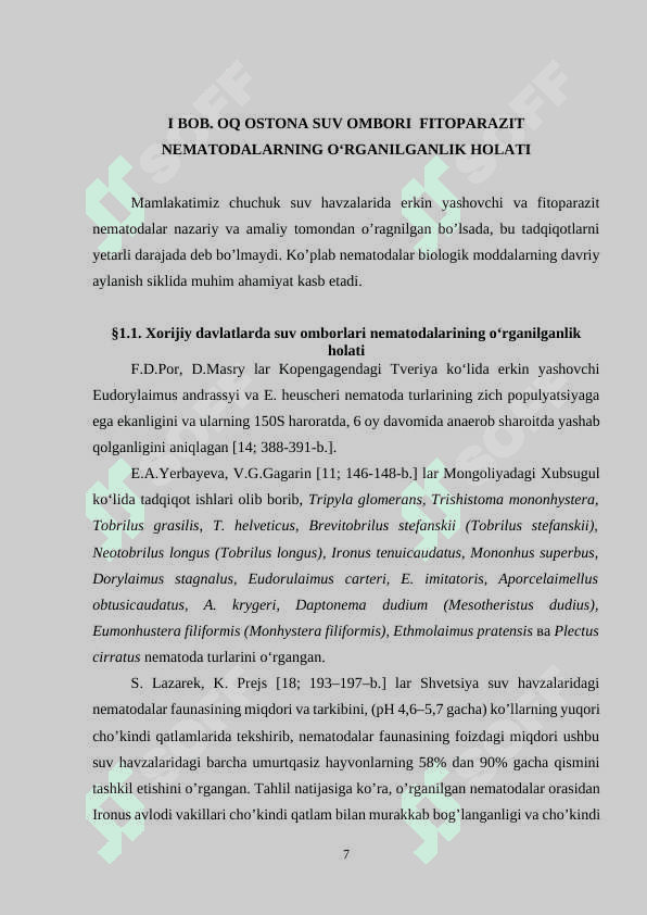 OQ OSTONA SUV OMBORI  FITOPARAZIT  NEMATODALARNING O‘RGANILGANLIK HOLATI 7