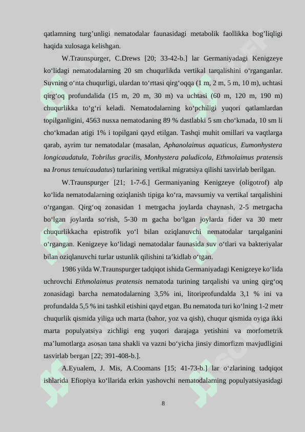 OQ OSTONA SUV OMBORI  FITOPARAZIT  NEMATODALARNING O‘RGANILGANLIK HOLATI 8