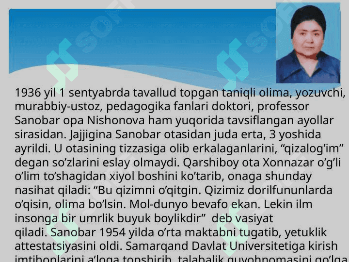 Sanobar nishonova hayoti va ijodi. Pedagokikadagi o‘rni 3