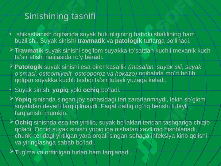 Tayanch harakat apparati sinishlari va chiqishlarini tashxislash. Birinchi tibbiy yordam. Transportli immobilizatsiya. Gips texnikasi. Skelet va leykoplastirli tana tortmasi 3