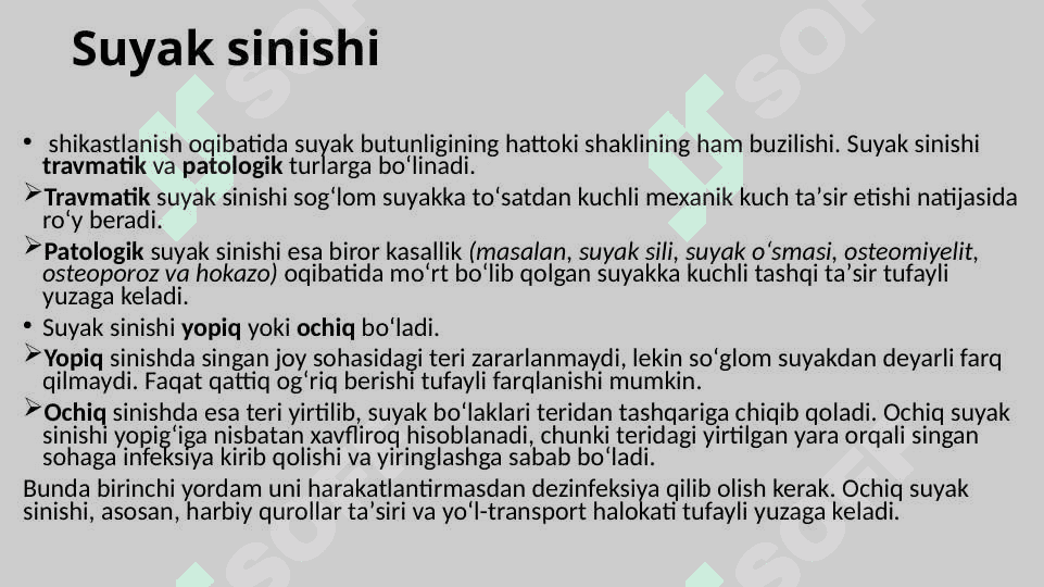 Suyaklar sinishi va chiqishini tashxislash va birinchi tibbiy yordam ko’rsatish 2