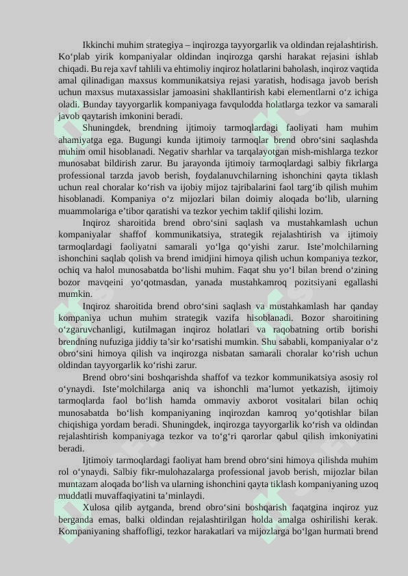 Inqiroz davrida brend obroʻsini boshqarish 2