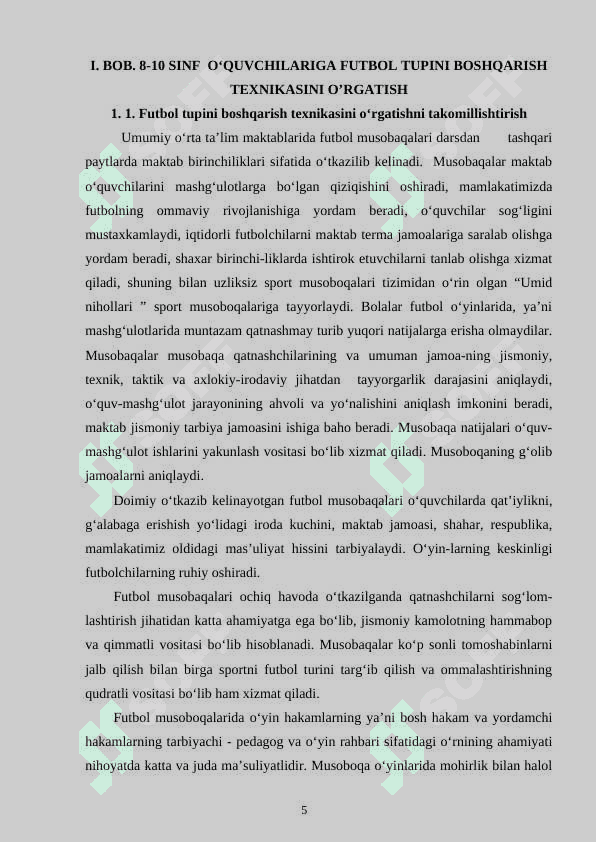 8-10 sinf o‘quvchilariga futbol tupini boshqarish texnikasini o‘rgatishni takomillishtirish 5