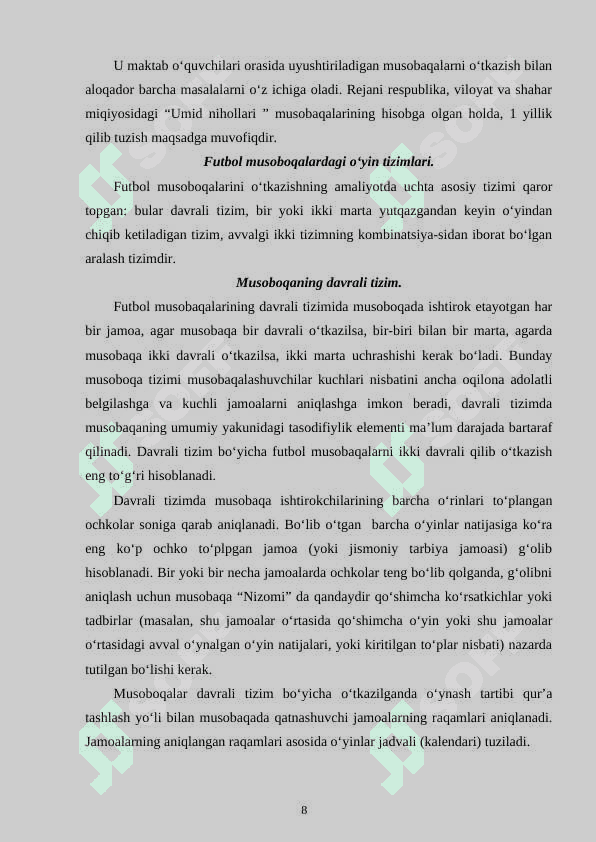 8-10 sinf o‘quvchilariga futbol tupini boshqarish texnikasini o‘rgatishni takomillishtirish 8