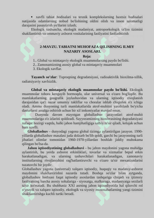 EKOLOGIYA VA TABIATNI MUHOFAZA QILISH 8