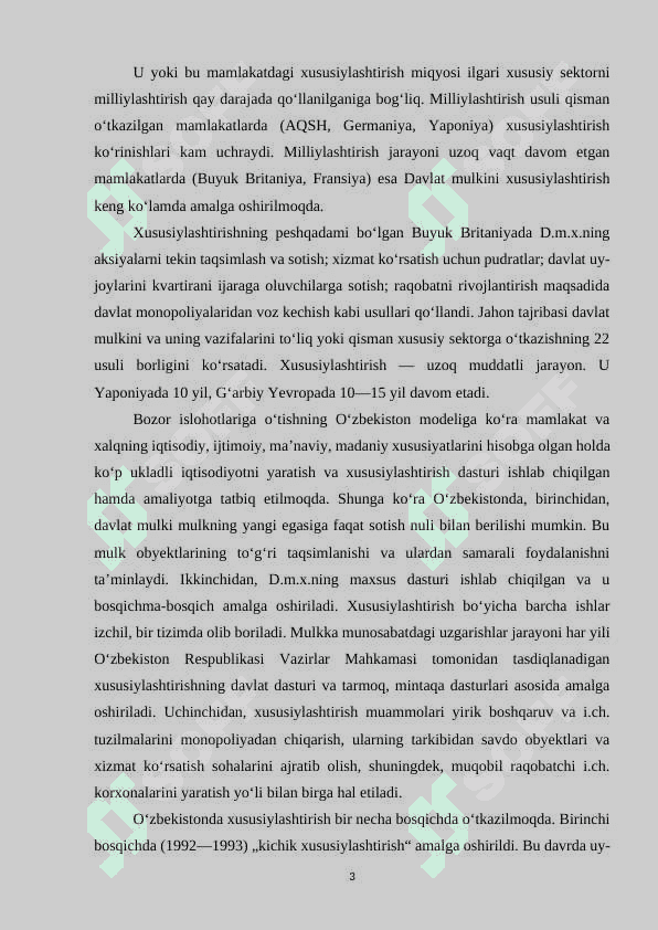 DAVLAT MULKINI XUSUSIYLASHTIRISH VA XUSUSIY MULKCHILIKNING SHAKLLANISHI 3
