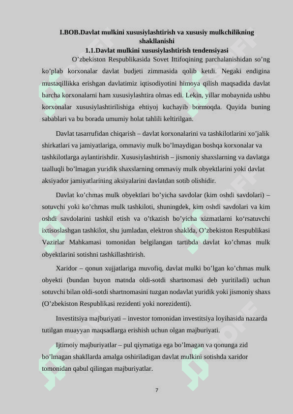 DAVLAT MULKINI XUSUSIYLASHTIRISH VA XUSUSIY MULKCHILIKNING SHAKLLANISHI 7