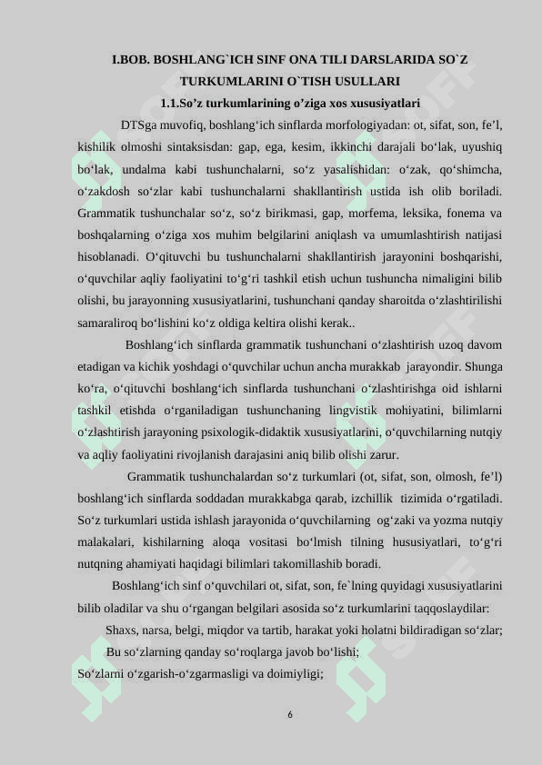 BOSHLANG`ICH SINFDA ONA TILI DARSLARIDA SO`Z TURKUMLARINI O`RGATISH 6