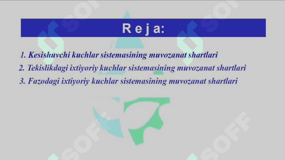 Tekislikdagi parallel kuchlar sistemasining muvozanat shartlari 2
