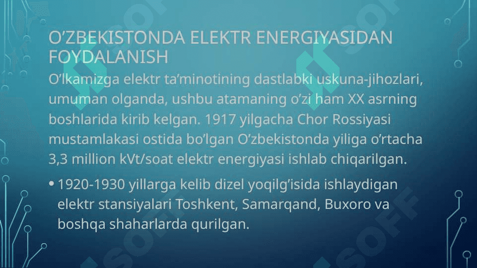 O’zbekistonda elektroenergetikaning rivojlanish tarixi 3