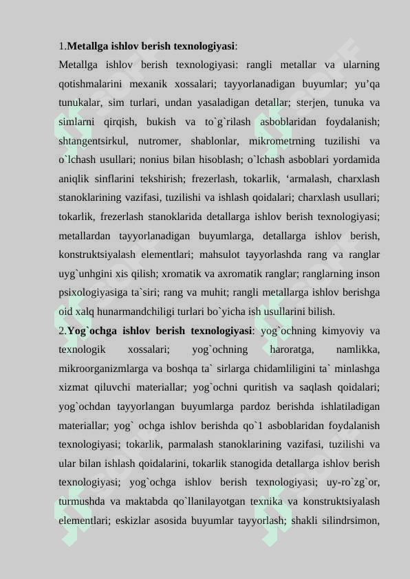 Texnologiya va dizayn yonalishi bo‘yicha o‘quvchilar egallashlari lozim bo‘lgan bilim, ko‘nikma va malakalar 2