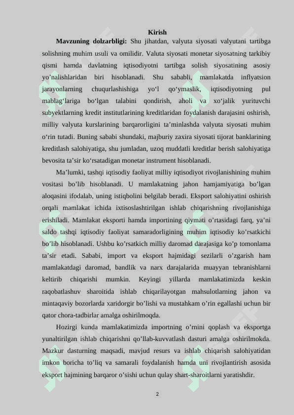 Xorijiy valyutalar bozori tawkiliy jihatlari 2