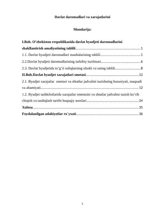 Davlat daromadlari va xarajatlarini 1