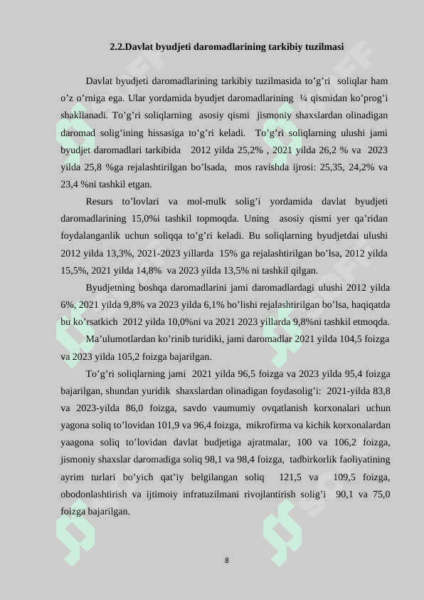 Davlat daromadlari va xarajatlarini 8