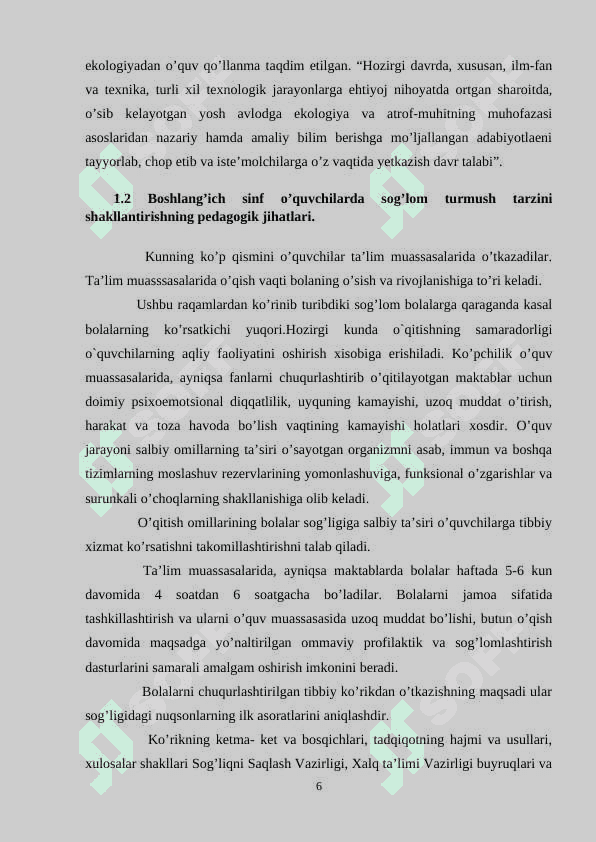 Boshlangich sinflarda sog’lom turmush tarzini tarbiyalash metodikasi 6