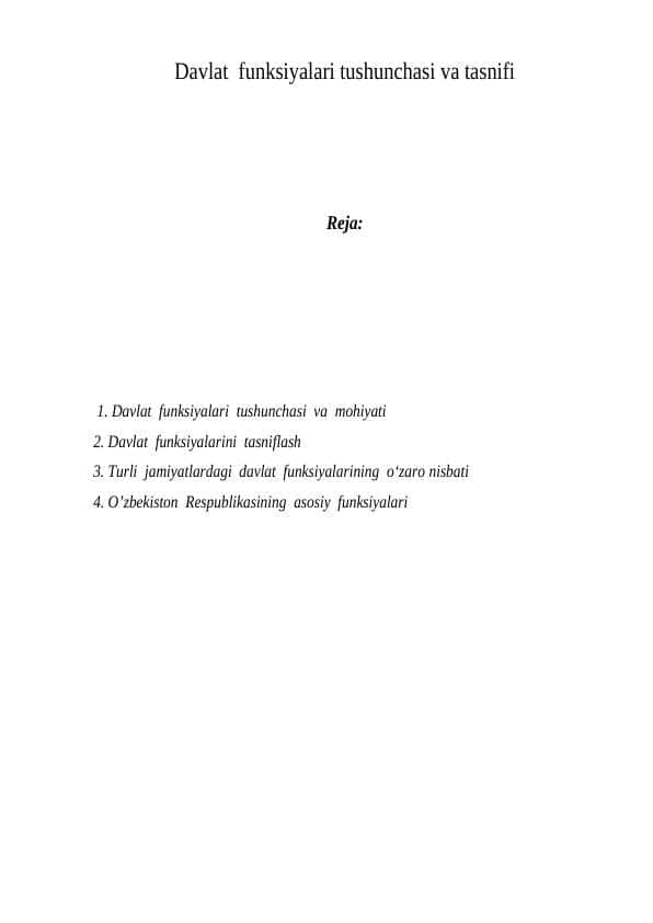 Davlat  funksiyalari tushunchasi va tasnifi 1