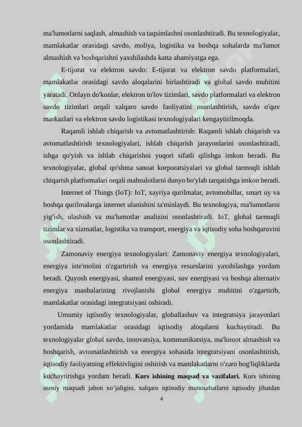 Xalqaro iqtisodiy integratsiyalashuv jarayonlarimning shakllari va bosqichlari 4
