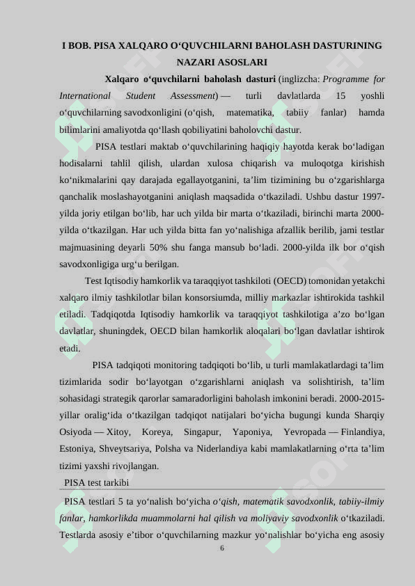 PISA tadqiqotlari haqida umumiy ma’lumotlar 6