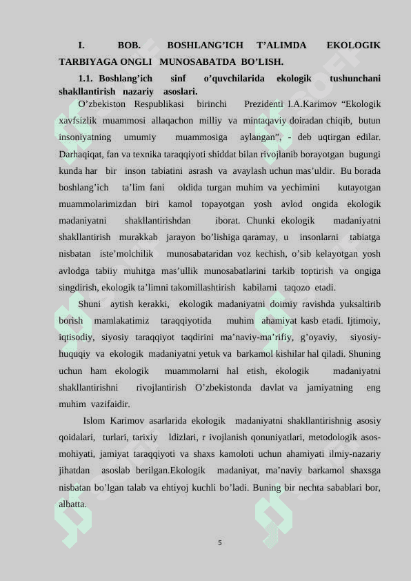 BOSHLANG’ICH  TA’LIMDA   EKOLOGIK  TARBIYA 5