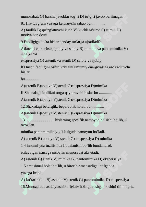 Umumiy psixologiya fanidan testlar jamlanmasi 1 2