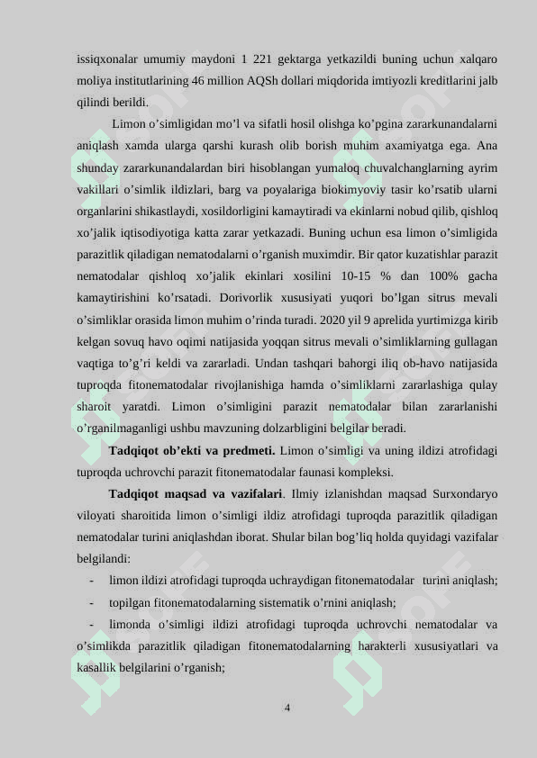 SITRUS O’SIMLIKLARI NEMATODALARINING FAUNASI 4
