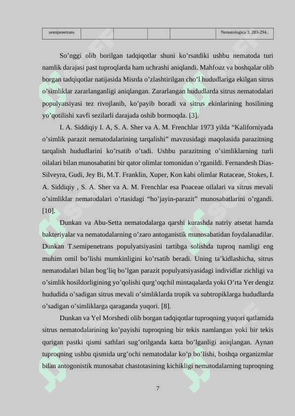 SITRUS O’SIMLIKLARI NEMATODALARINING FAUNASI 7