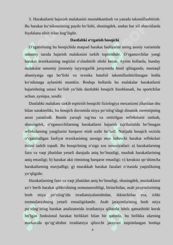 JISMONIY TARBIYA DARSLARIDA HARAKATLARGA O‘RGATISH BOSQICHLARI 8