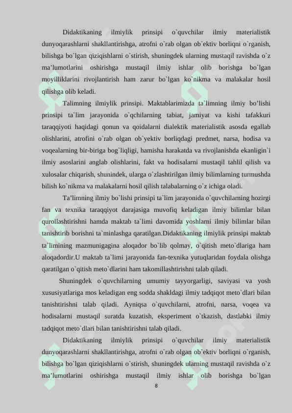 Ta’limning uslubiy qonuniyatlari va (prinsp) tamoyillari 8