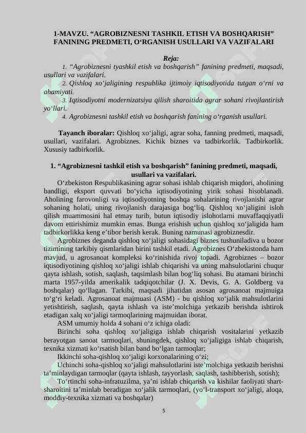 AGROBIZNESNI TASHKIL ETISH VA BOSHQARISH 5