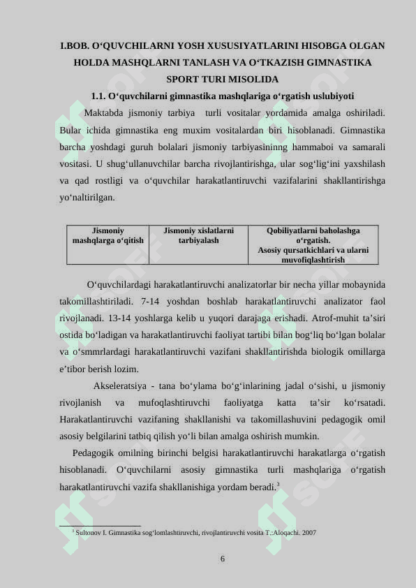 O‘QUVCHILARNI YOSH XUSUSIYATLARINI HISOBGA OLGAN HOLDA MASHQLARNI TANLASH VA O‘TKAZISH GIMNASTIKA SPORT TURI MISOLIDA 6