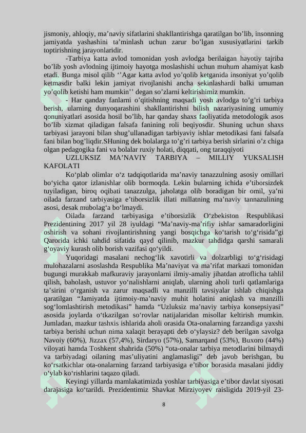 BOSHLANG’ICH TA’LIMDA TARBIYA FANI  O'QUV MAJMUA MARUZALAR 8