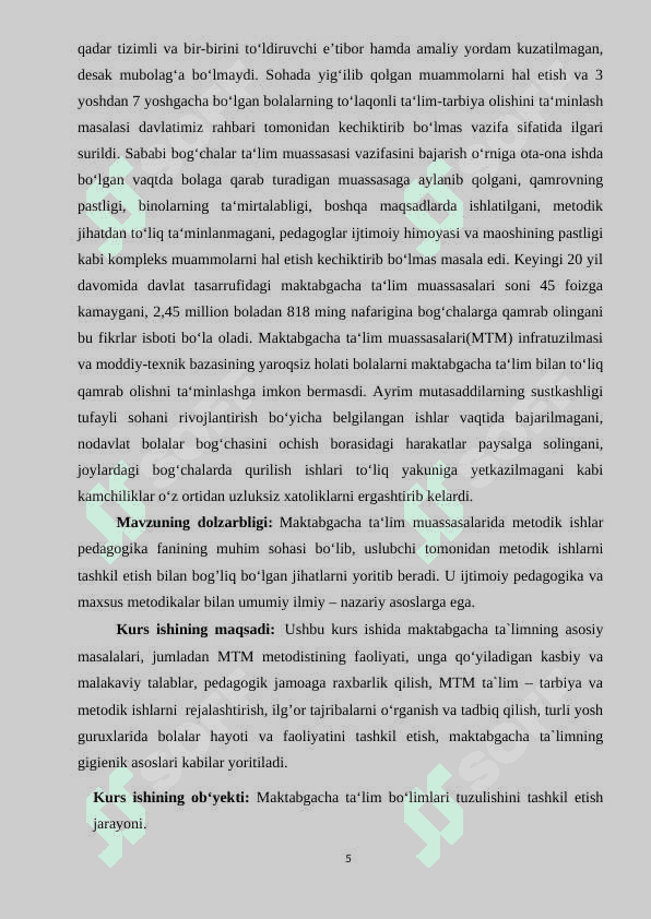 Respublika maktabgacha ta‘lim metodikasi kabineti ish mazmuni 5