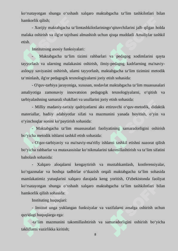 Respublika maktabgacha ta‘lim metodikasi kabineti ish mazmuni 8