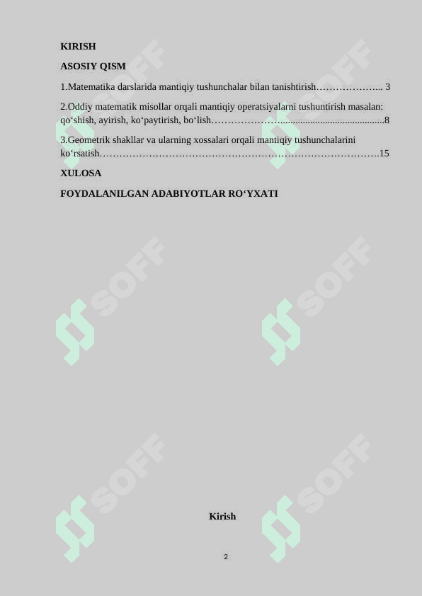 1-sinf matematika darslarida mantiqiy tushunchalar bilan tanishtirish. 2